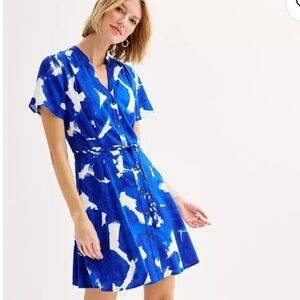  Nine West Flutter Sleeve Button Front Godet Dress